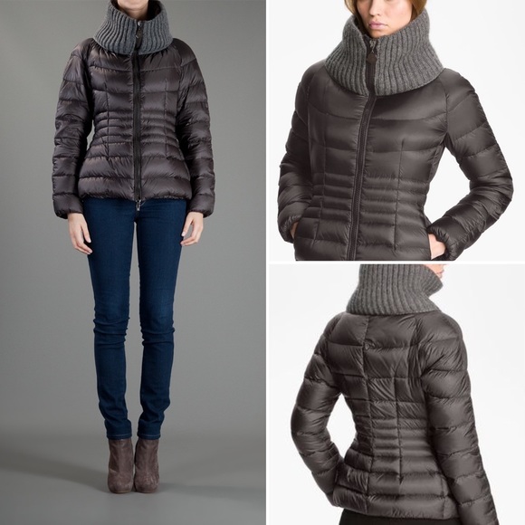 Moncler Jackets & Blazers - Moncler Grey Puffer Jacket Knit Collar Puffer Coat